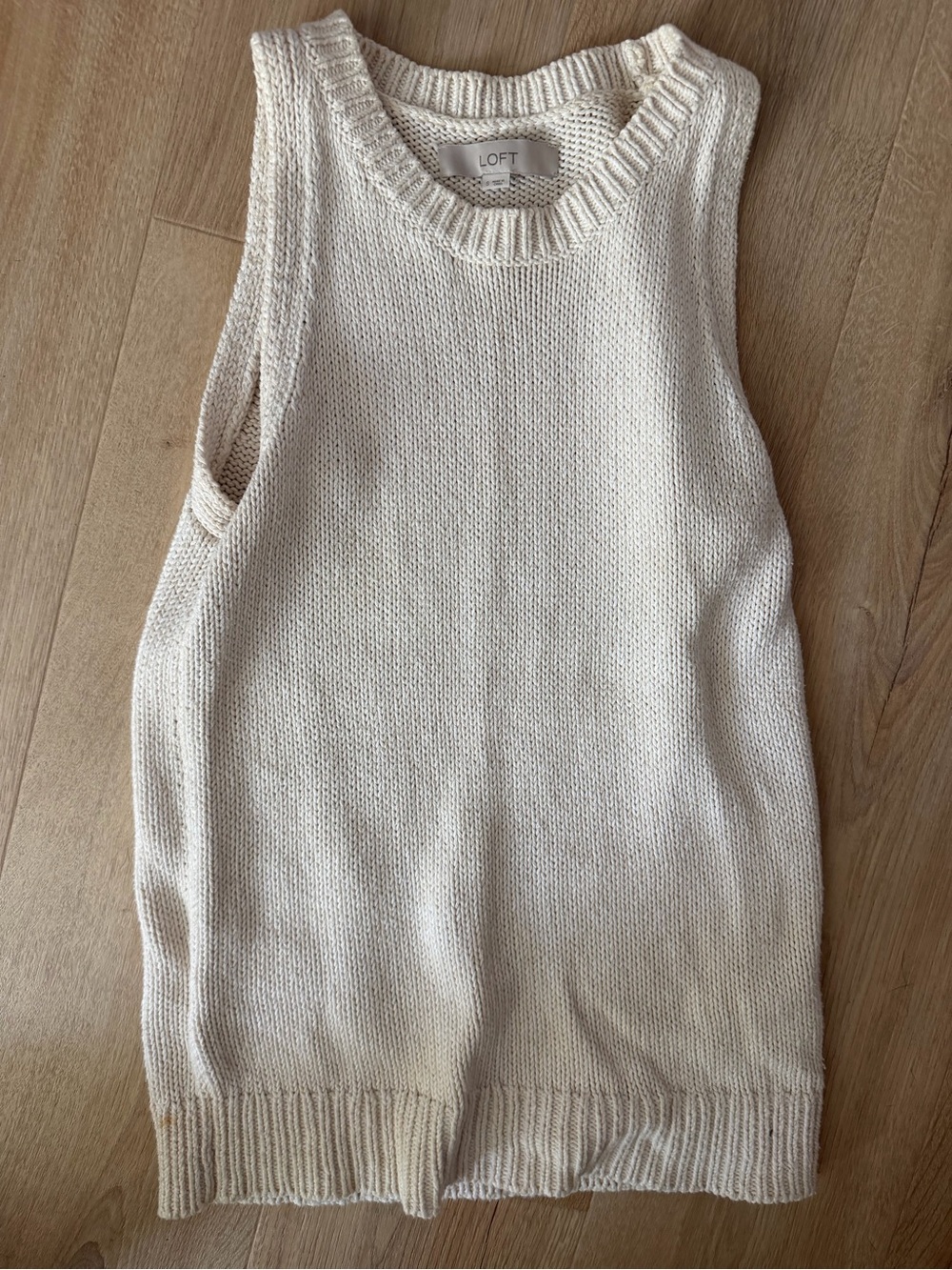 LOFT Cream Knit Sleeveless Crew Neck Top